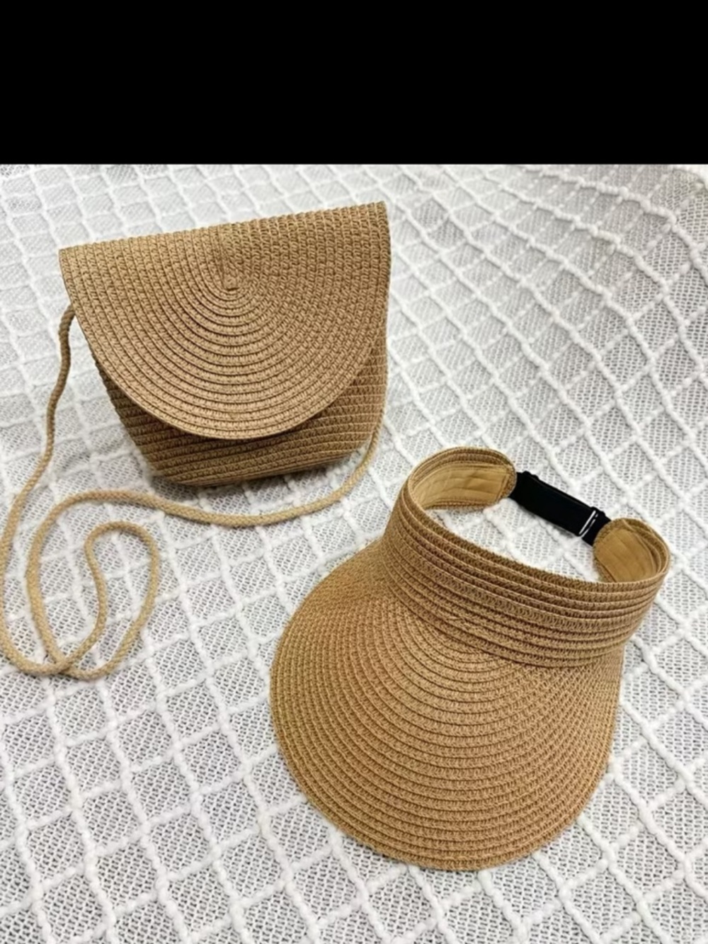 Straw Crossbody Bag & straw visor - Neutral Tan - Picture 2 of 5